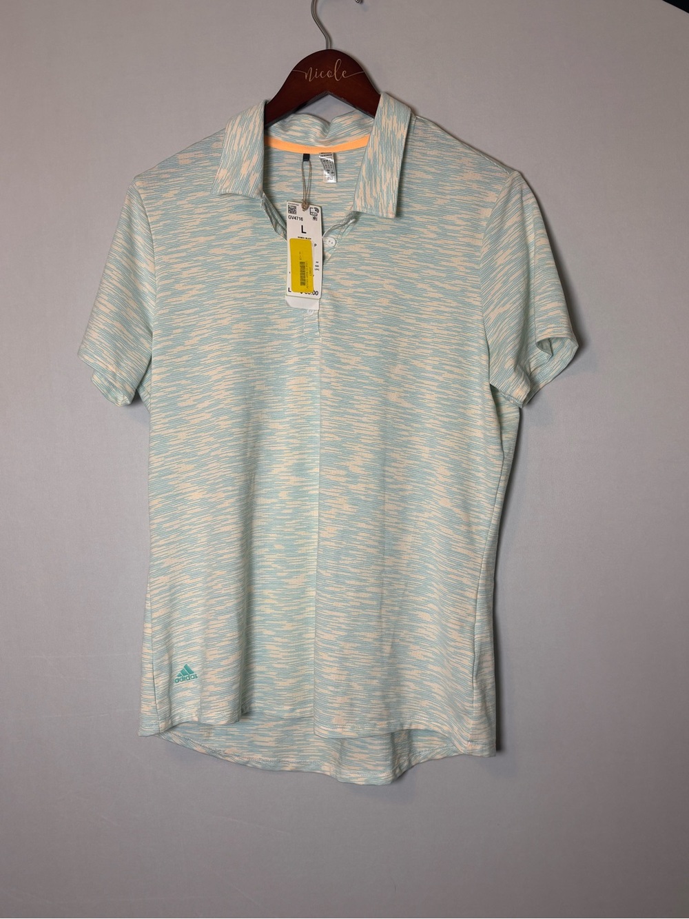 NWT adidas Women’s Mint and Cream Heather Polo Golf Shirt Vented Sz Large